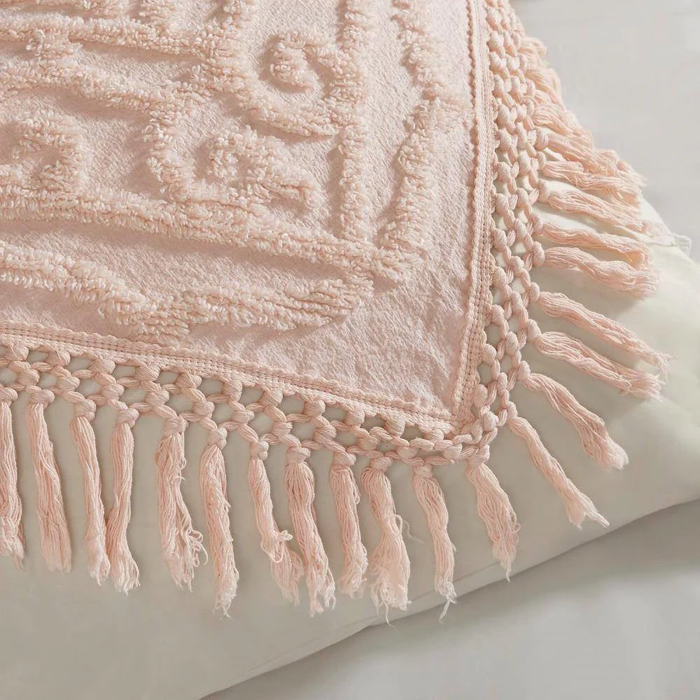 King 100-Percent Cotton Chenille Bedspread with Fringe Hem in Pink Blush - Image 4