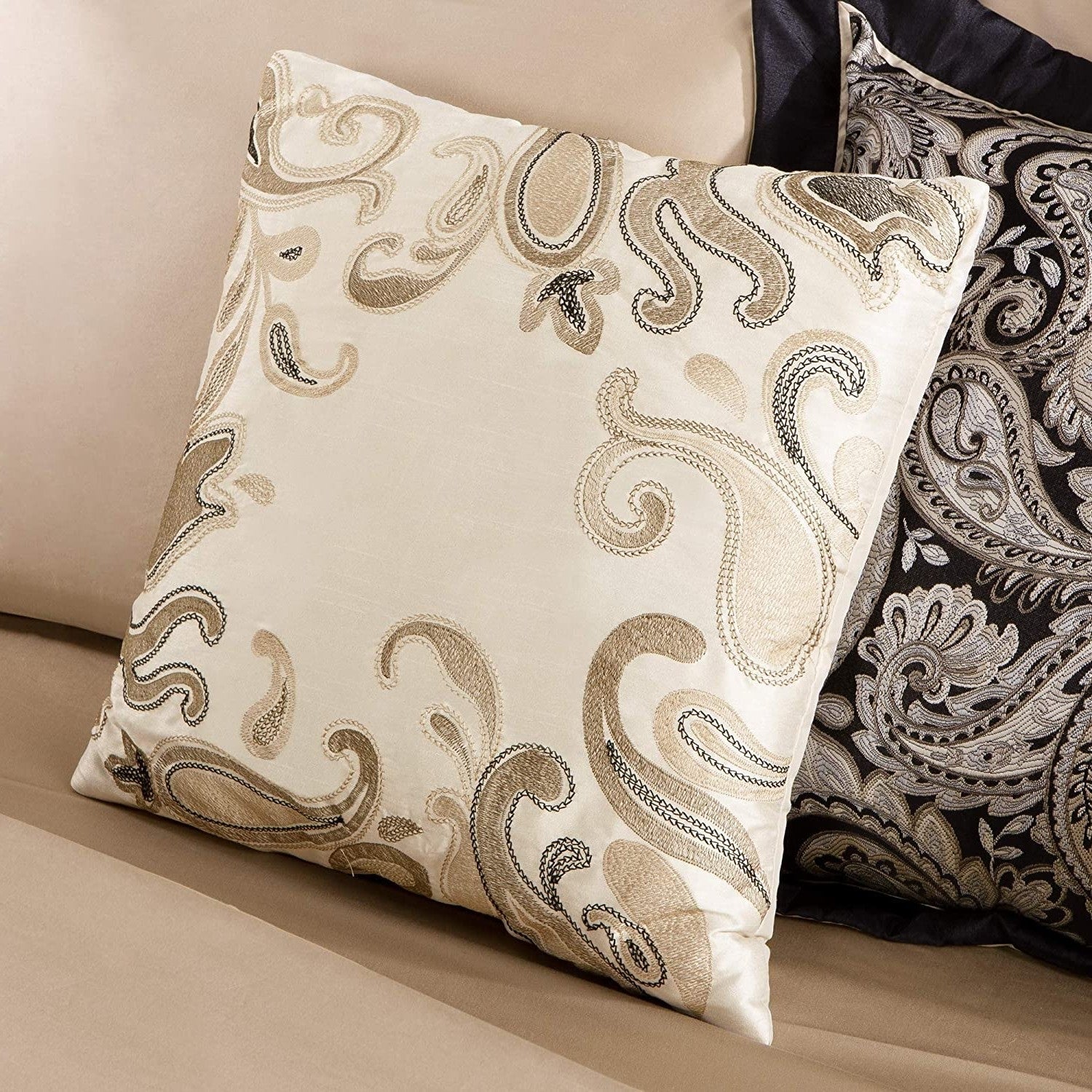 King 12 Piece Cotton Polyester Comforter Set Black Gold Paisley - Image 5