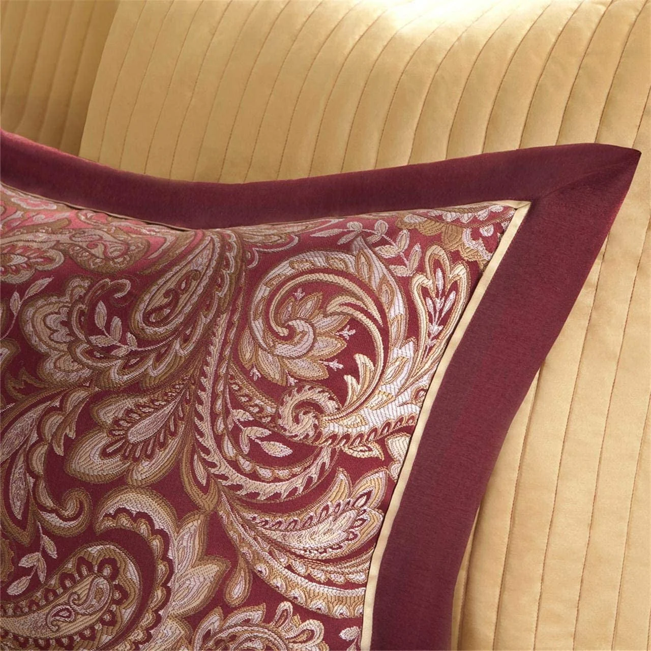 King 12 Piece Cotton Polyester Comforter Set Red Gold Paisley - Image 3