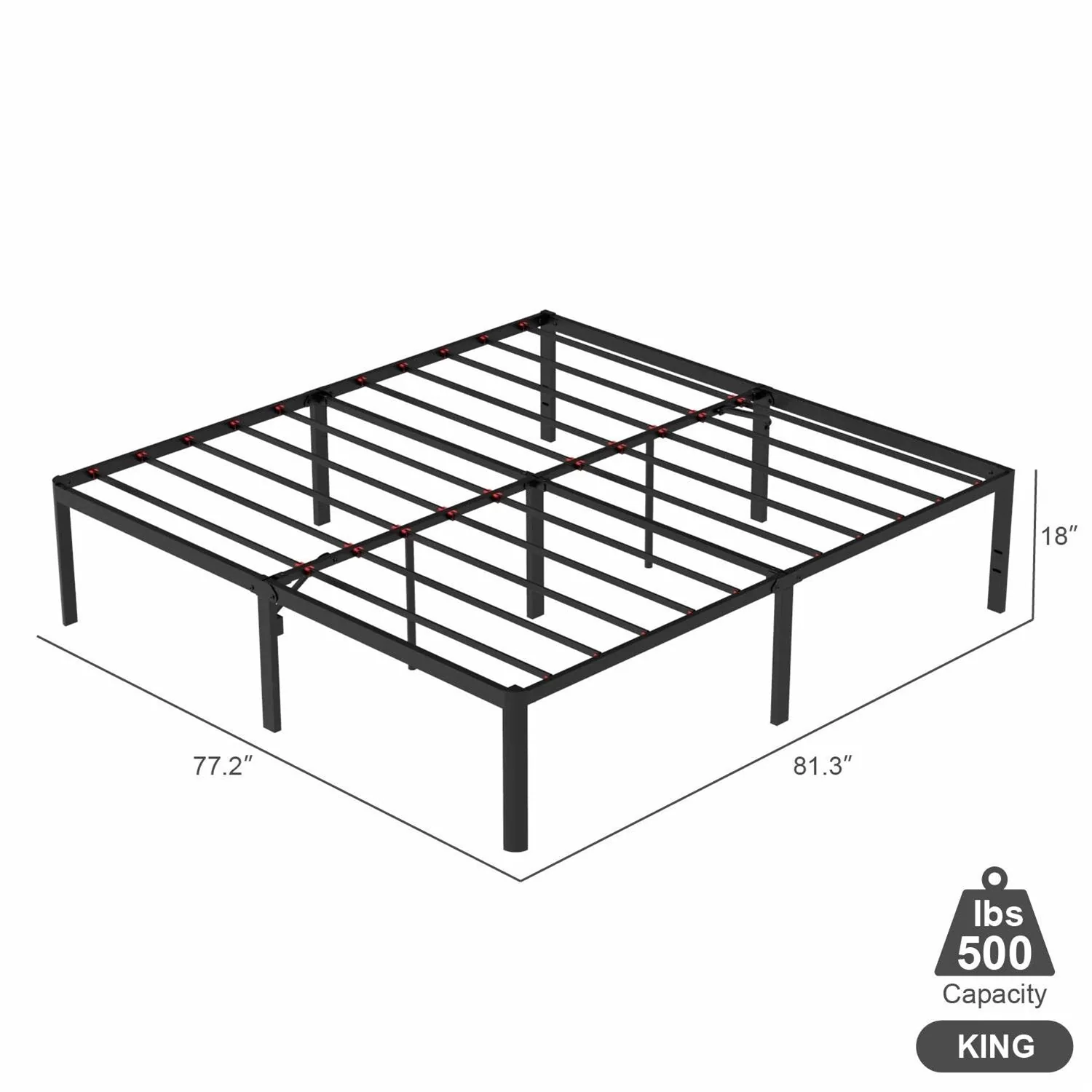 King 18-inch Rounded Edge Corners Metal Bed Frame with Under-bed Storage Space - Image 5