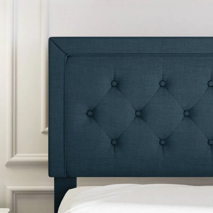 King Adjustable Height Platform Bed Frame with Blue Upholstered Headboard - Image 3