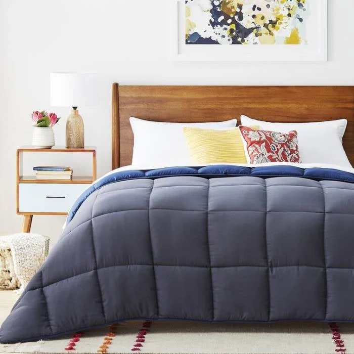 King All Seasons Grey/Navy Reversible Polyester Down Alternative Comforter - Image 3