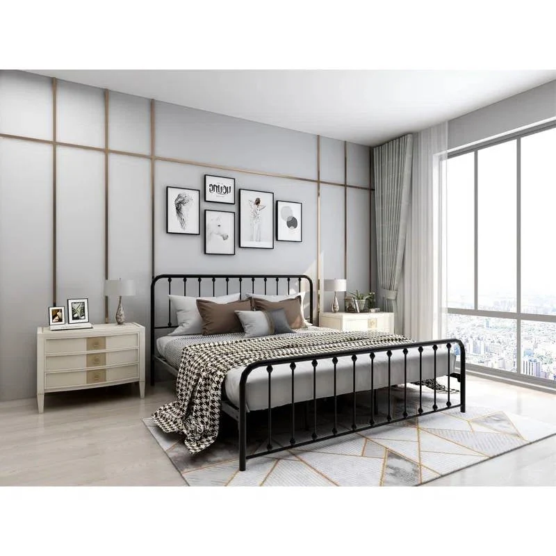 King Black Metal Platform Bed Frame with Rounded Corners Headboard Footboard - Image 2