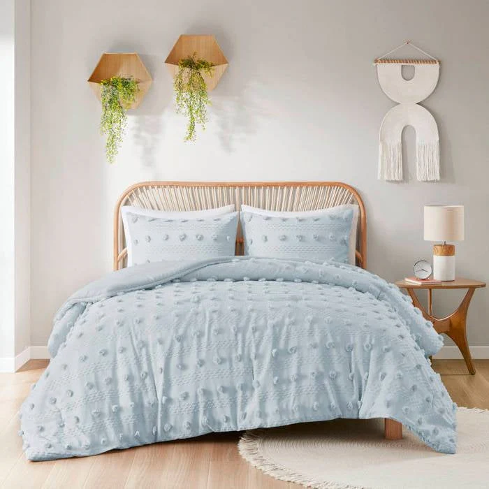 King/Cal King 3-Piece Blue Pompom Microfiber Hypoallergenic Comforter Set - Image 2