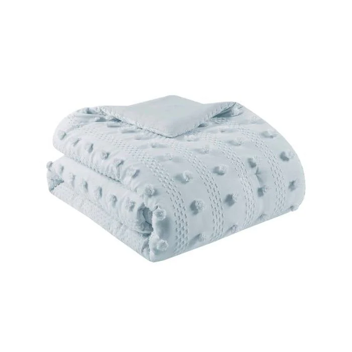 King/Cal King 3-Piece Blue Pompom Microfiber Hypoallergenic Comforter Set - Image 4