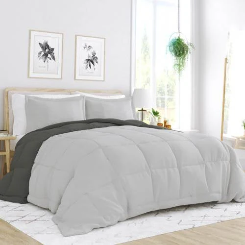King/Cal King 3-Piece Microfiber Reversible Comforter Set in Grey / Light Grey - Image 2
