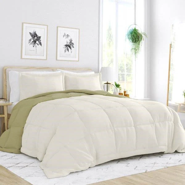 King/Cal King 3-Piece Microfiber Reversible Comforter Set in Sage Green/Cream - Image 2