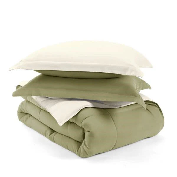 King/Cal King 3-Piece Microfiber Reversible Comforter Set in Sage Green/Cream - Image 4