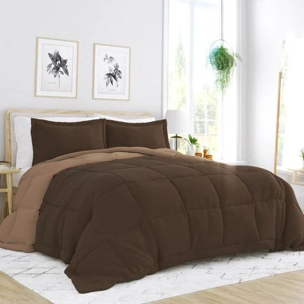 King/Cal King 3-Piece Microfiber Reversible Comforter Set in Taupe Brown - Image 2