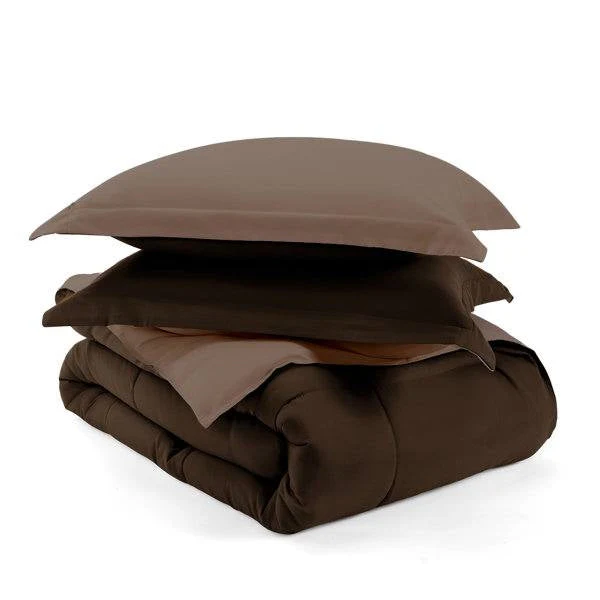 King/Cal King 3-Piece Microfiber Reversible Comforter Set in Taupe Brown - Image 5