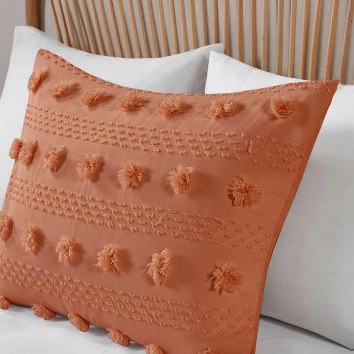 King / California King 3-Piece Rust Orange Pompom Microfiber Comforter Set - Image 3