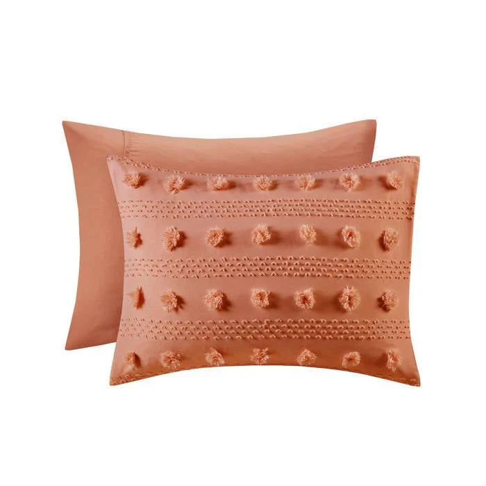 King / California King 3-Piece Rust Orange Pompom Microfiber Comforter Set - Image 5