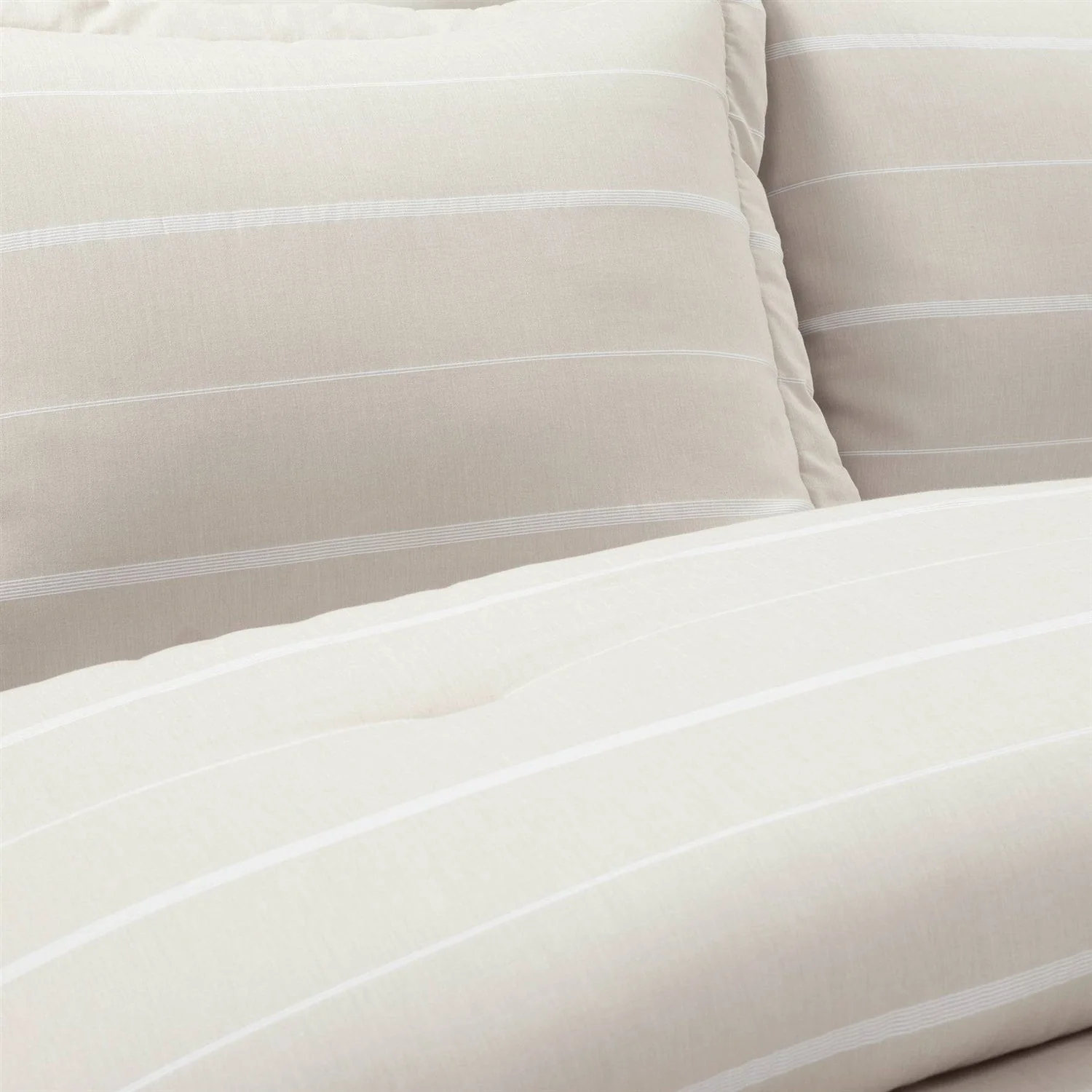 King/California King Beige Off-White Stripe Lightweight 3-Piece Comforter Set - Image 4
