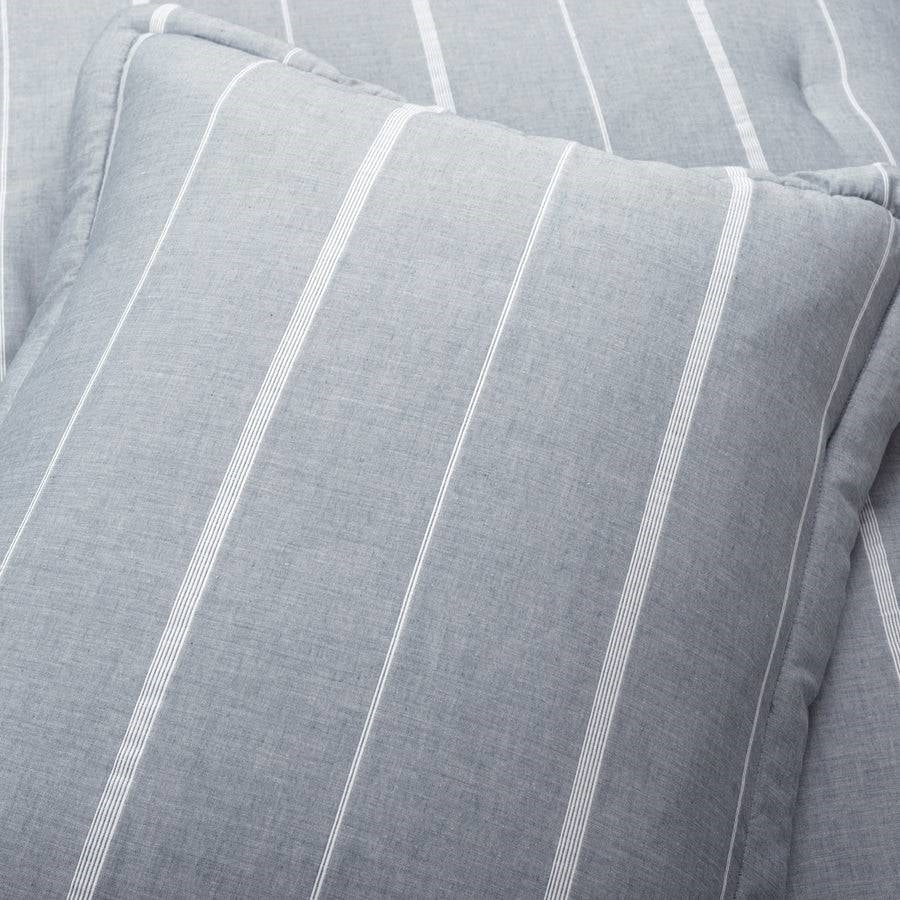 King/California King Blue Grey Off-White Stripe 3-Piece Comforter Set - Image 3