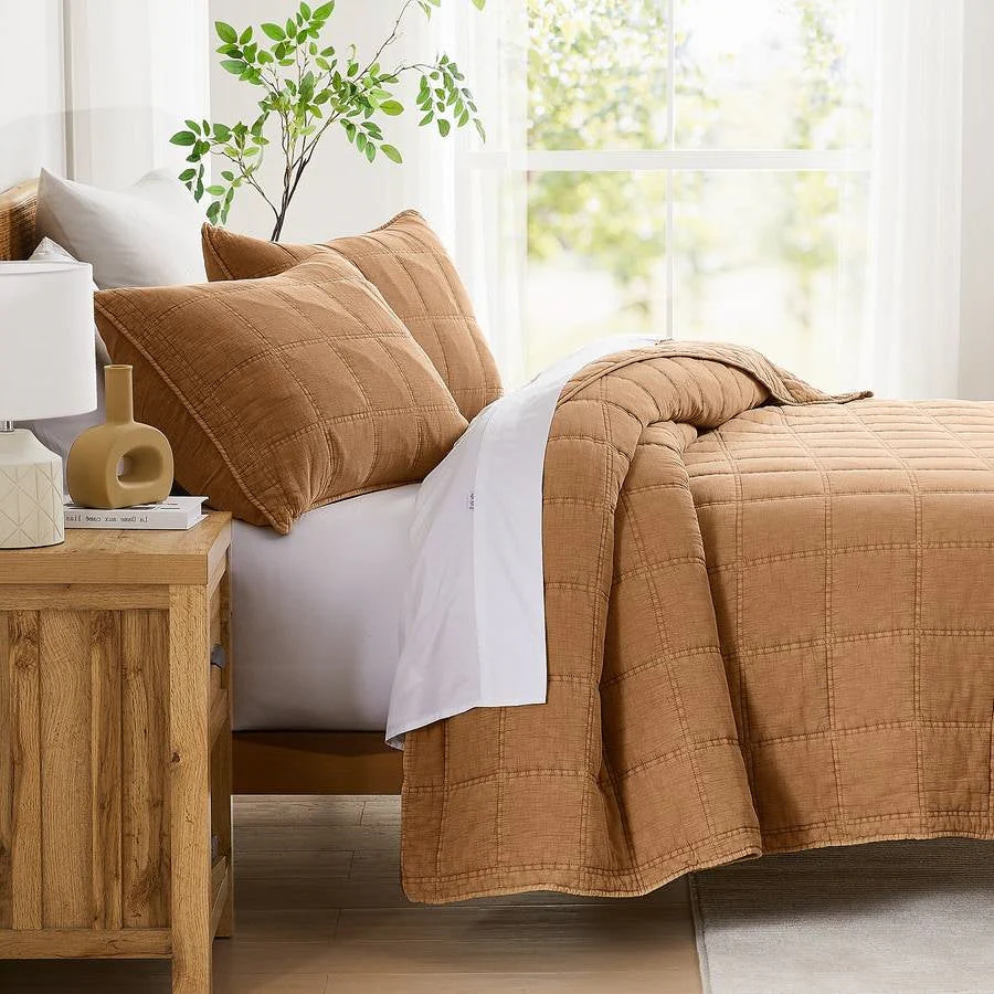 King / California King size Taupe Brown Sienna Faded Stone Washed Cotton Quilt - Image 3