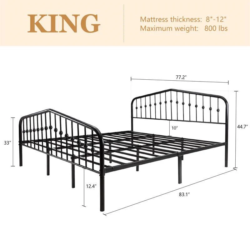 King Farmhouse Spindle Black Metal Platform Bed Frame with Headboard Footboard - Image 5