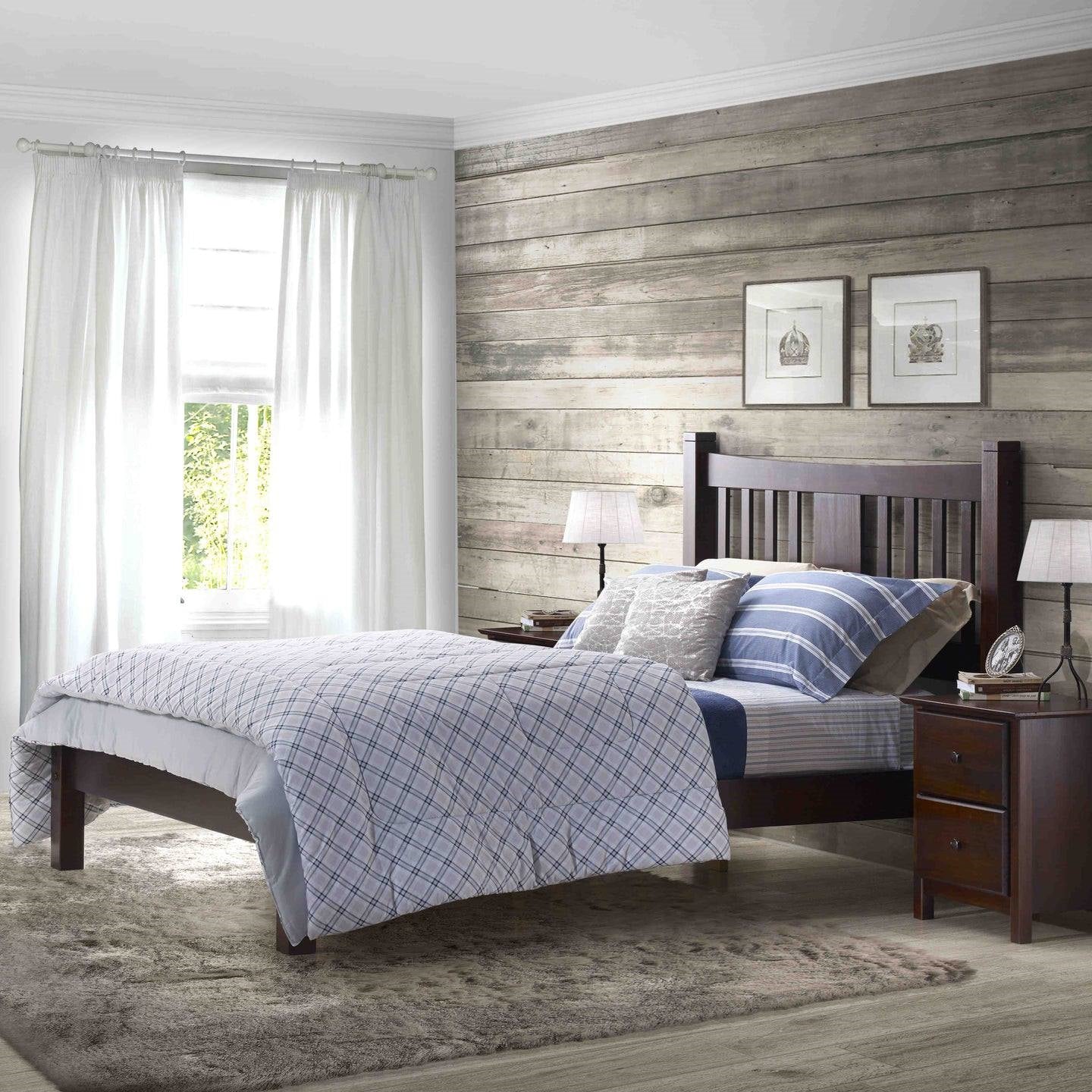 King Farmhouse Style Solid Wood Platform Bed Frame with Headboard in Cherry - Image 3