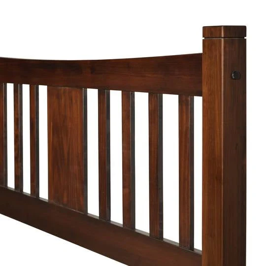 King Farmhouse Style Solid Wood Platform Bed Frame with Headboard in Cherry - Image 4