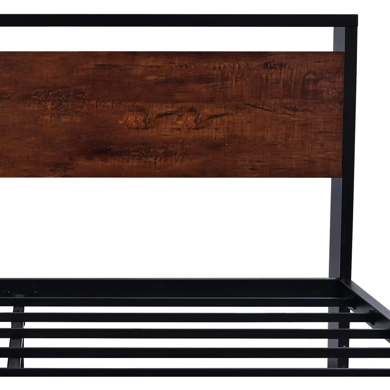 King Metal Platform Bed Frame with Mahogany Wood Panel Headboard Footboard - Image 5