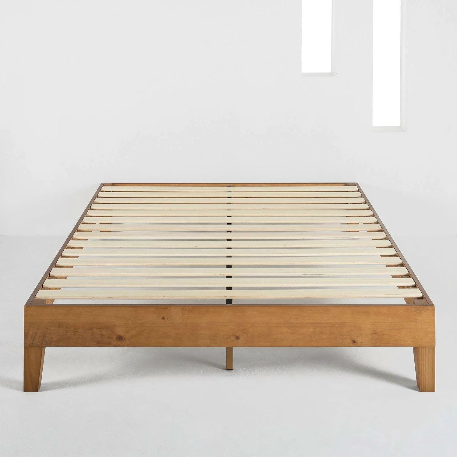 King Modern Classic Solid Wood Slat Platform Bed Frame in Natural Finish - Image 2