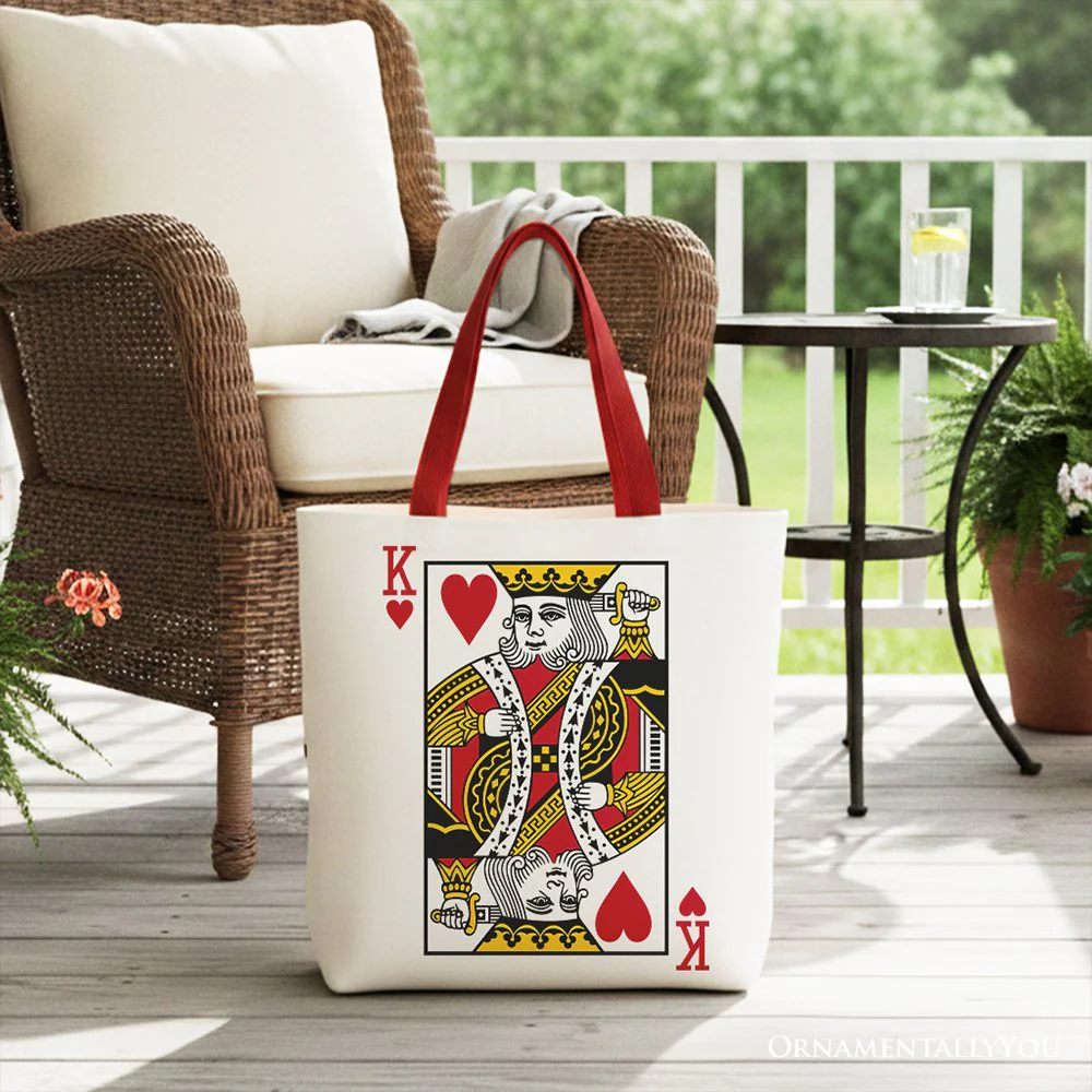 King of Hearts Card Canvas Tote Bag, Classic Retro Love Valentine Gift Bag - Image 4