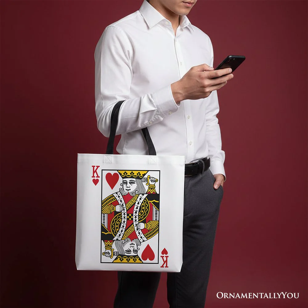King of Hearts Card Canvas Tote Bag, Classic Retro Love Valentine Gift Bag - Image 5