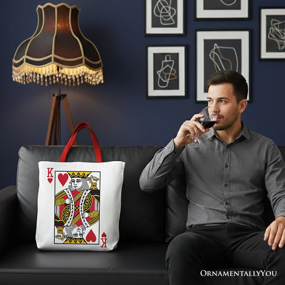 King of Hearts Card Canvas Tote Bag, Classic Retro Love Valentine Gift Bag - Image 6