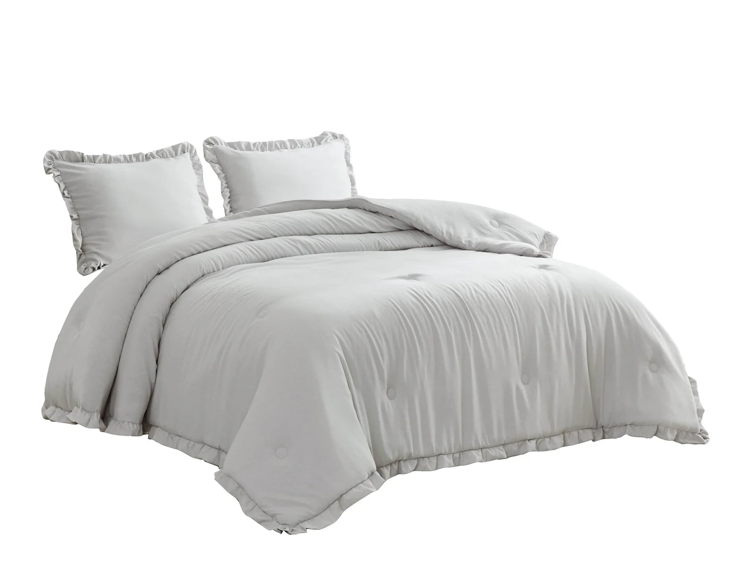 King Oversized Grey Ruffled Edge Microfiber Comforter Set - Image 2