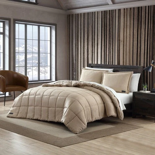 King Plush Sherpa Reversible Micro Suede Comforter Set in Beige - Image 2