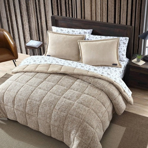 King Plush Sherpa Reversible Micro Suede Comforter Set in Beige - Image 3