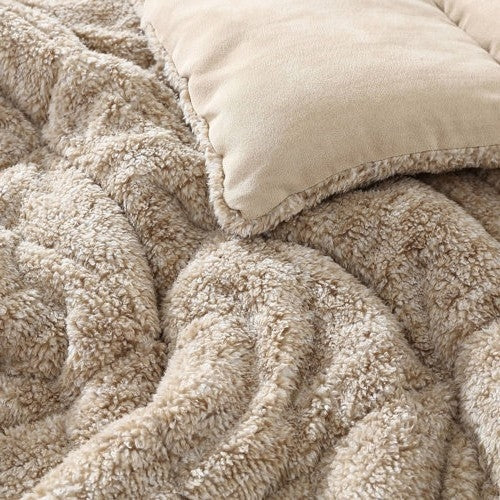 King Plush Sherpa Reversible Micro Suede Comforter Set in Beige - Image 4