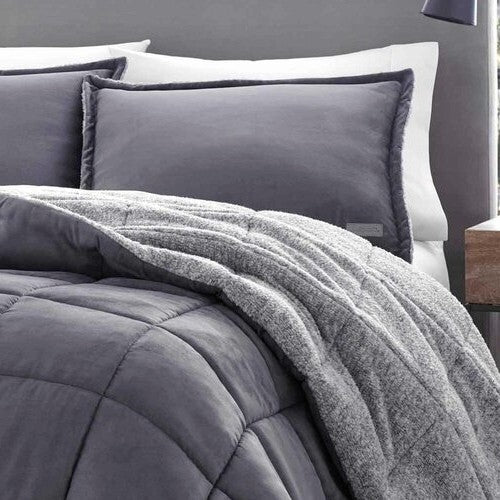 King Plush Sherpa Reversible Micro Suede Comforter Set in Gray - Image 2