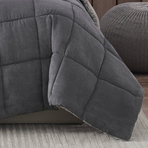 King Plush Sherpa Reversible Micro Suede Comforter Set in Gray - Image 3