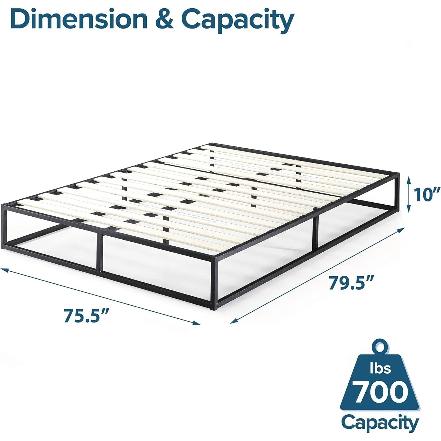 King size 10-inch Low Profile Modern Metal Wood Slat Platform Bed Frame - Image 5