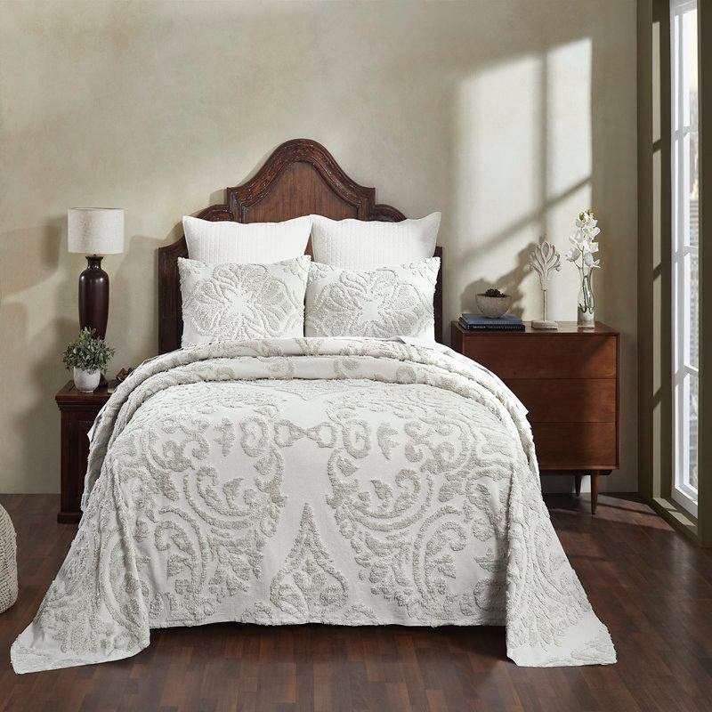 King Size 100-Percent Cotton Chenille 3-Piece Coverlet Bedspread Set in Ivory - Image 2