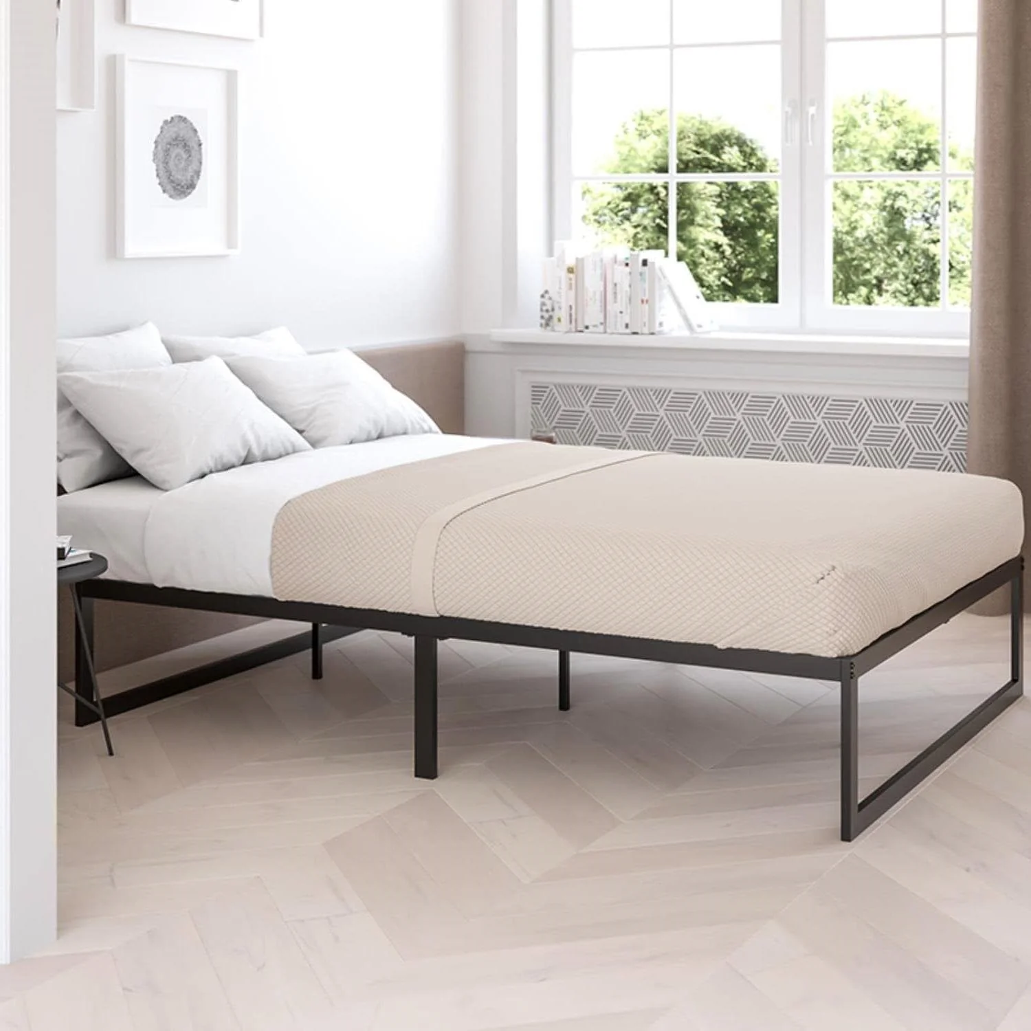 King Size 14 Inch Black Metal Steel Slat Platform Bed - Image 3