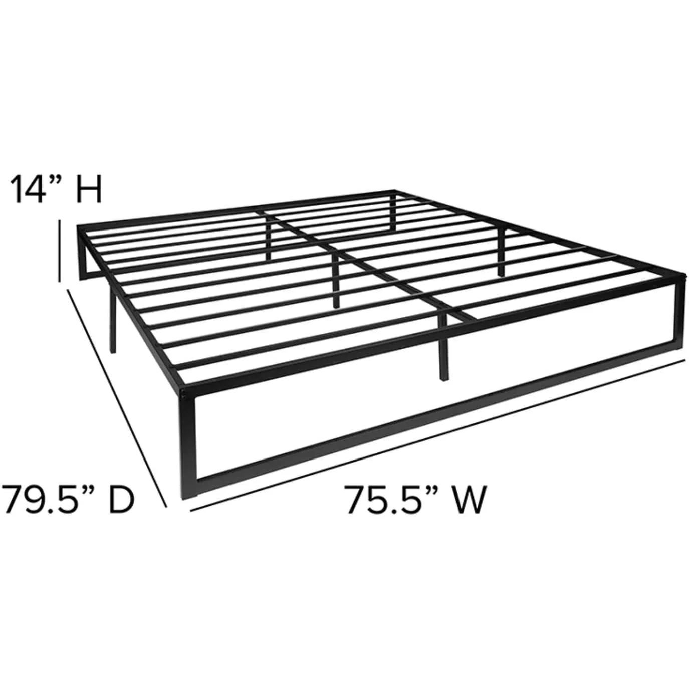 King Size 14 Inch Black Metal Steel Slat Platform Bed - Image 5