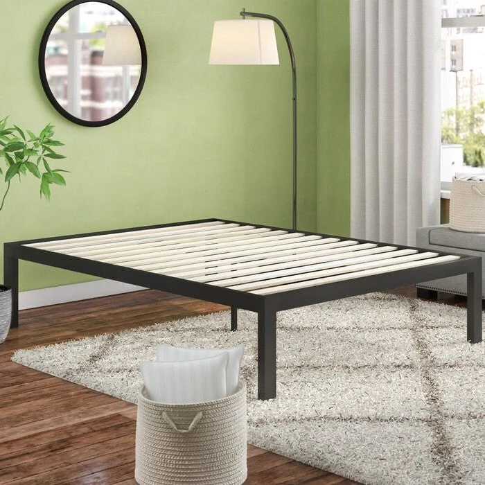 King size 18 Inch Easy Assemble Metal Platform Bed Frame Wooden Slats - Image 2