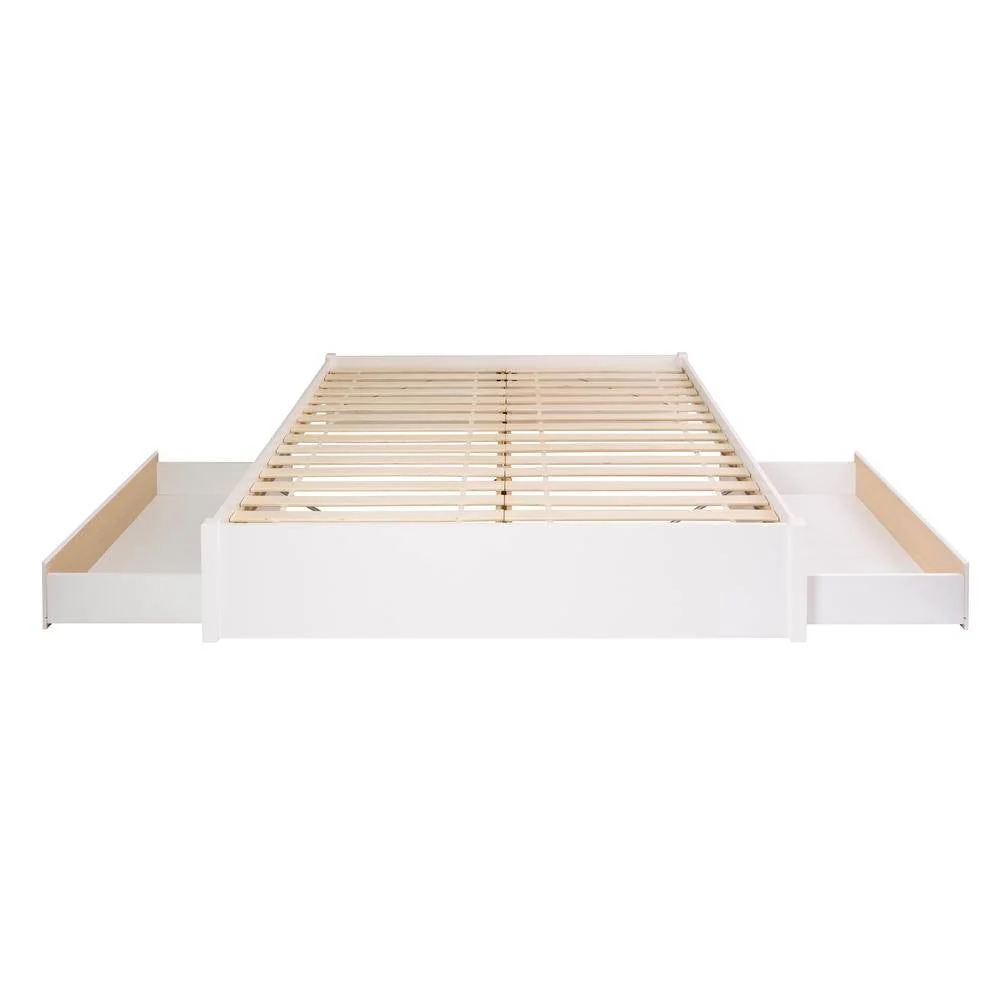 King Size 2 Drawer Storage White Wooden 4 Post Platform Bed  Frame - Image 3