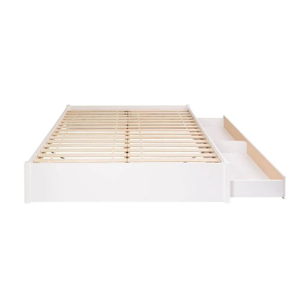 King Size 2 Drawer Storage White Wooden 4 Post Platform Bed  Frame - Image 4