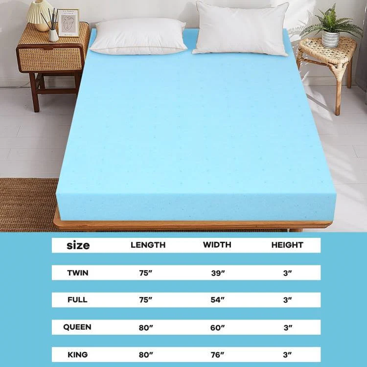 King size 3-inch Thick Gel-Infused Air Foam Mattress Topper in Light Blue - Image 4