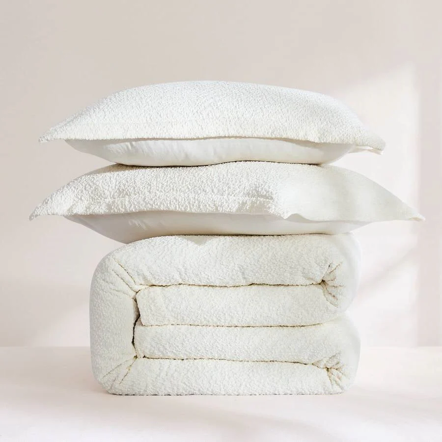 King Size 3-Piece Off White Boucle Duvet Cover Set - Image 4