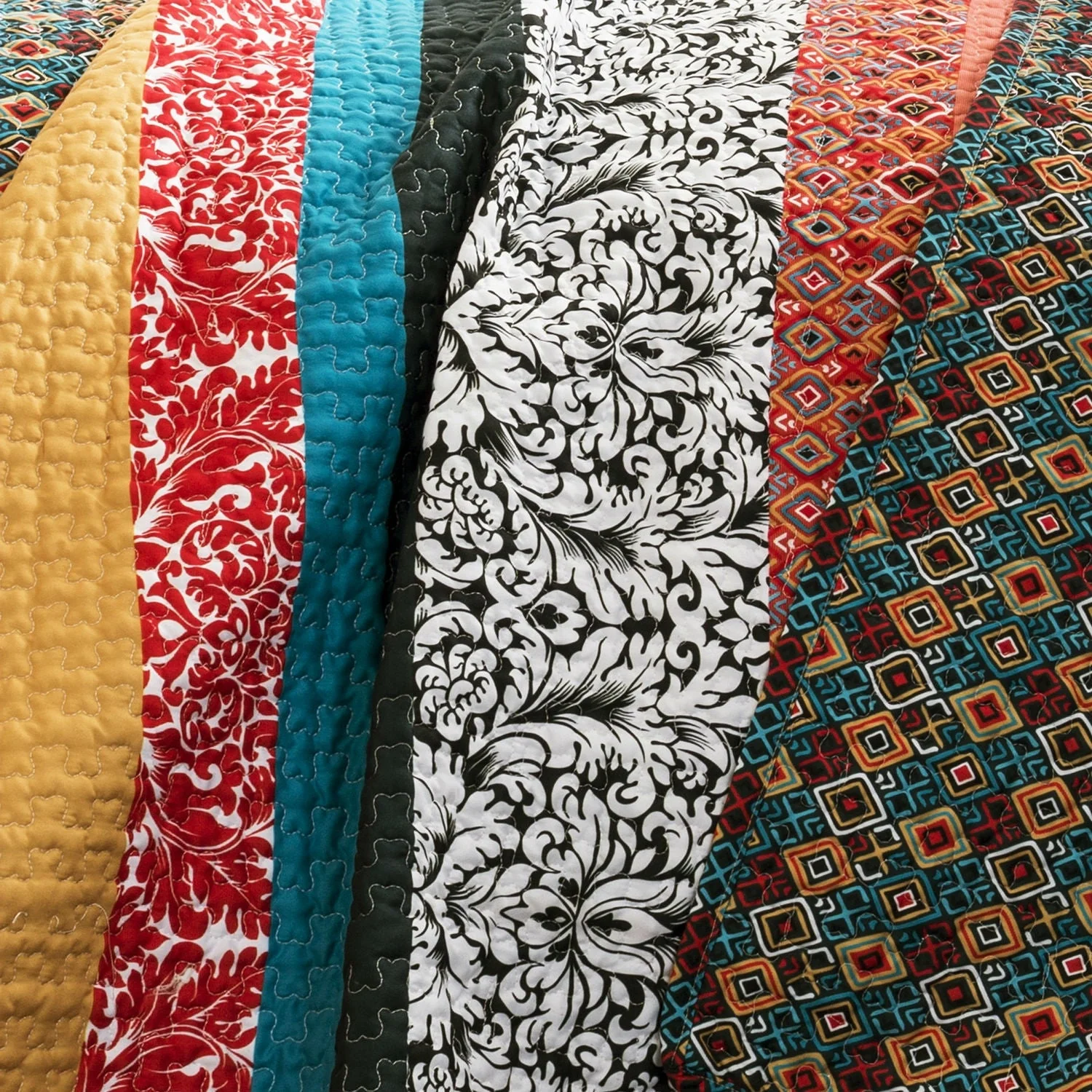 King size 3-Piece Quilt Set in Modern Colorful Stripe Geometric Floral Pattern - Image 3