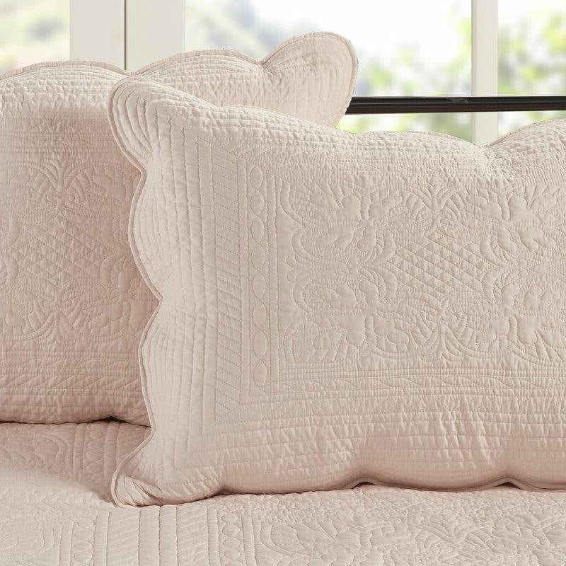 King Size 3 Piece Reversible Scalloped Edges Microfiber Quilt Set in Blush - Image 3