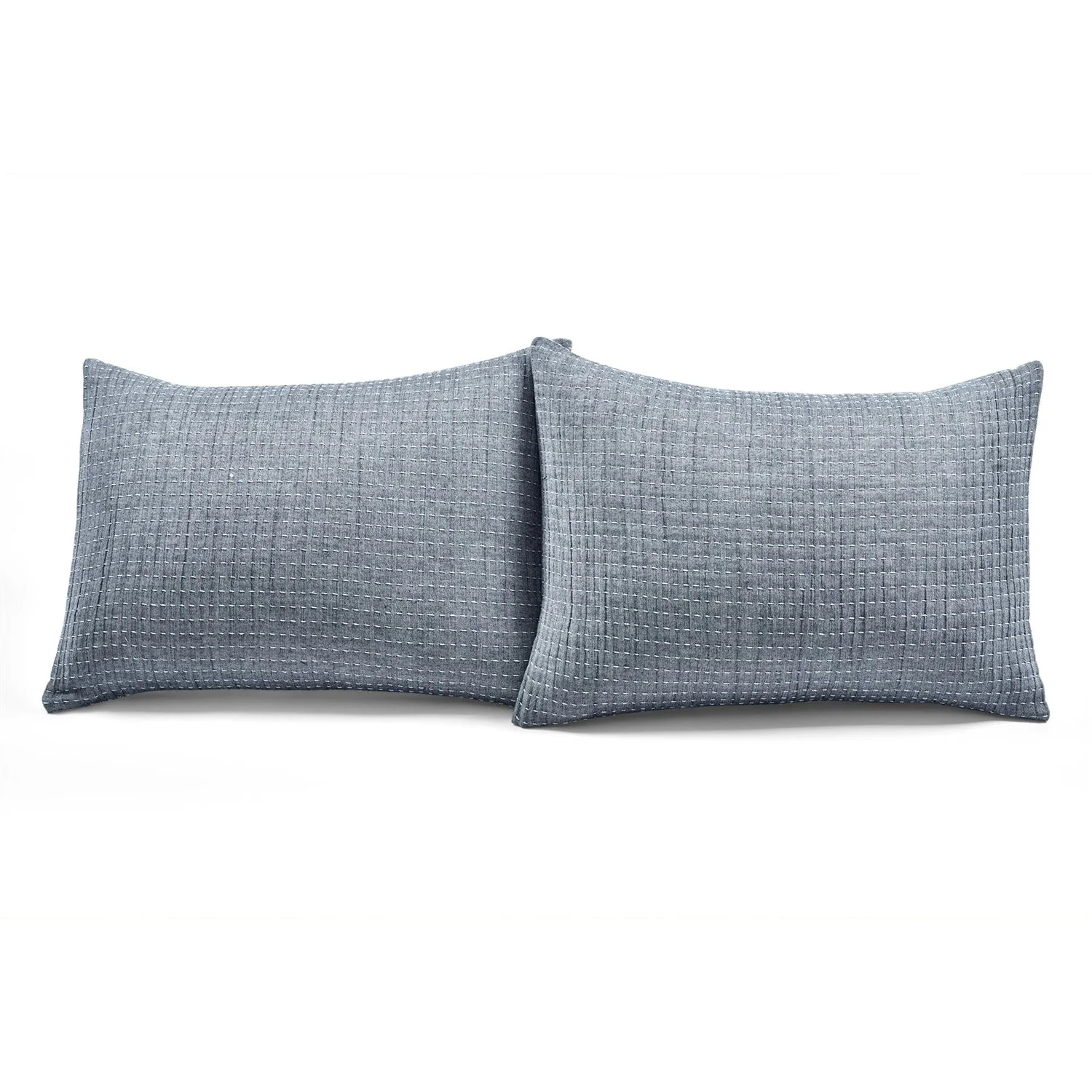 King Size 3-Piece Reversible Woven Cotton Quilt Set in Navy Cream - Image 5