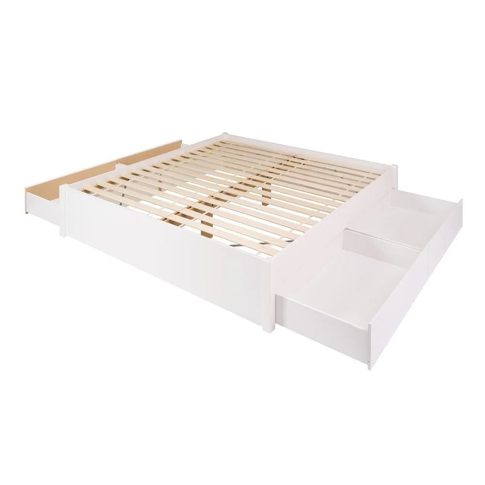 King Size 4 Drawer Storage White Wooden 4 Post Platform Bed  Frame - Image 3