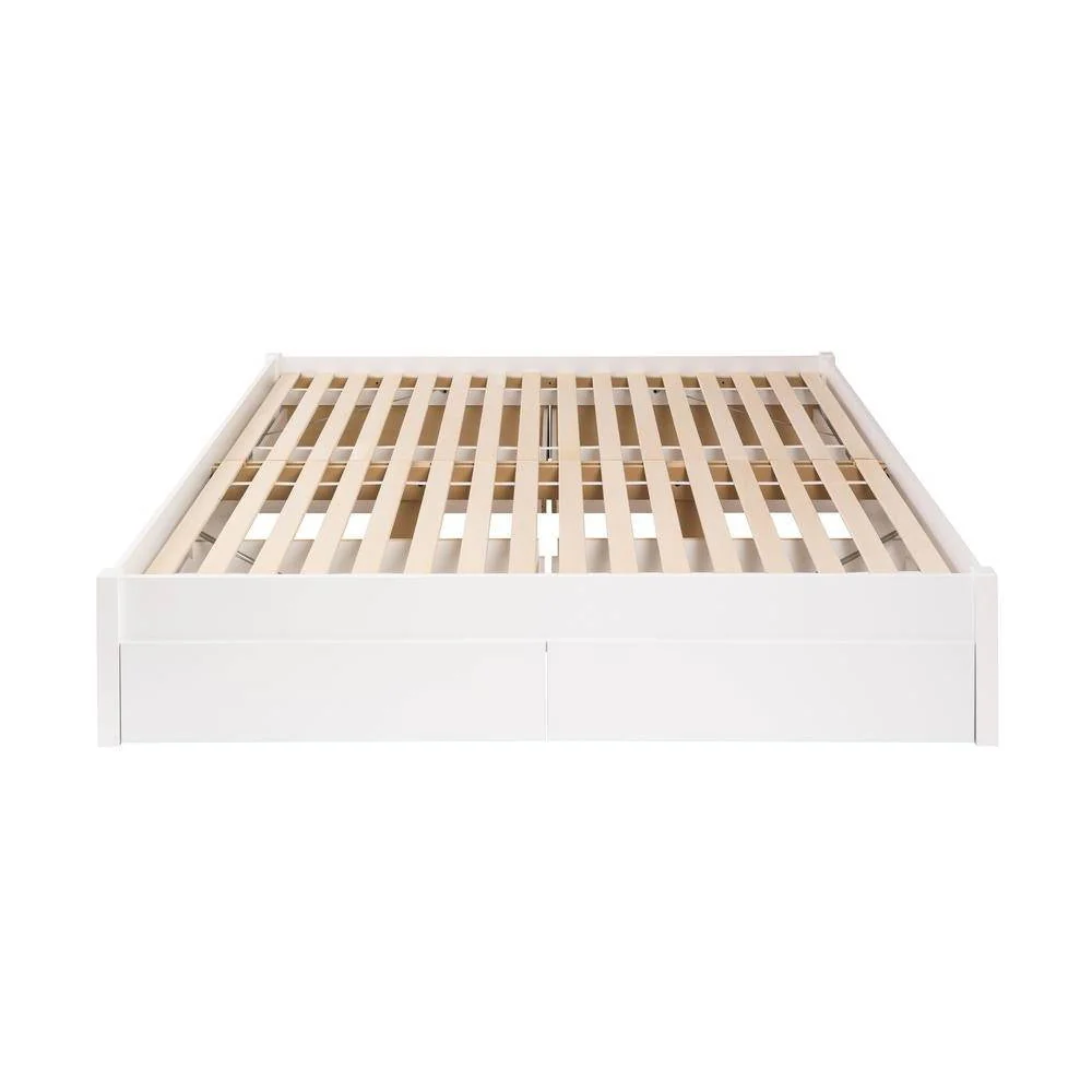 King Size 4 Drawer Storage White Wooden 4 Post Platform Bed  Frame - Image 4