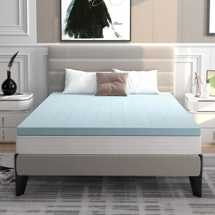 King size 4-inch Thick Soft Gel Memory Foam Mattress Topper in Light Blue - Image 3