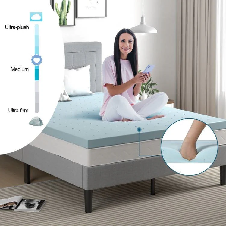 King size 4-inch Thick Soft Gel Memory Foam Mattress Topper in Light Blue - Image 5