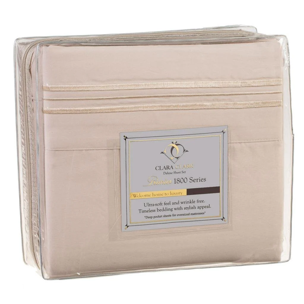 King size 4-Piece Sheet Set in Beige Cream Brushed Microfiber - Image 2